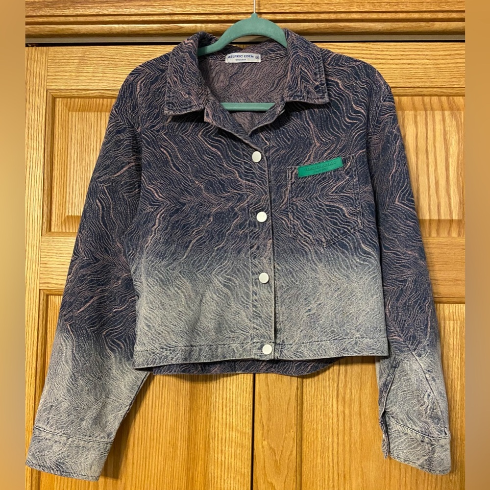 Rare Aelfric Eden Wavy Print Denim Jacket Size Medium